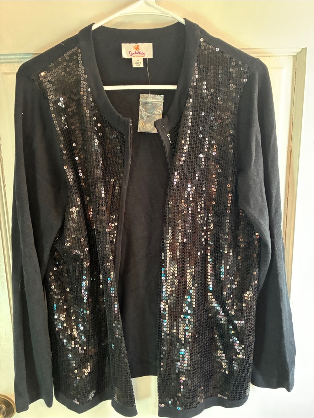 Quacker Factory Black Sequin Open-Front Jacket